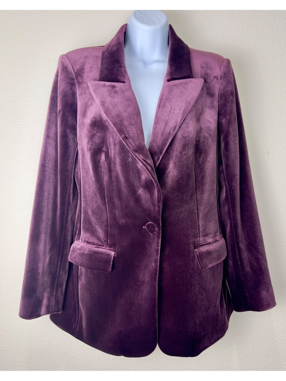 Express Women’s Velvet Blazer Size M Purple Plum Structured One Button Jacket